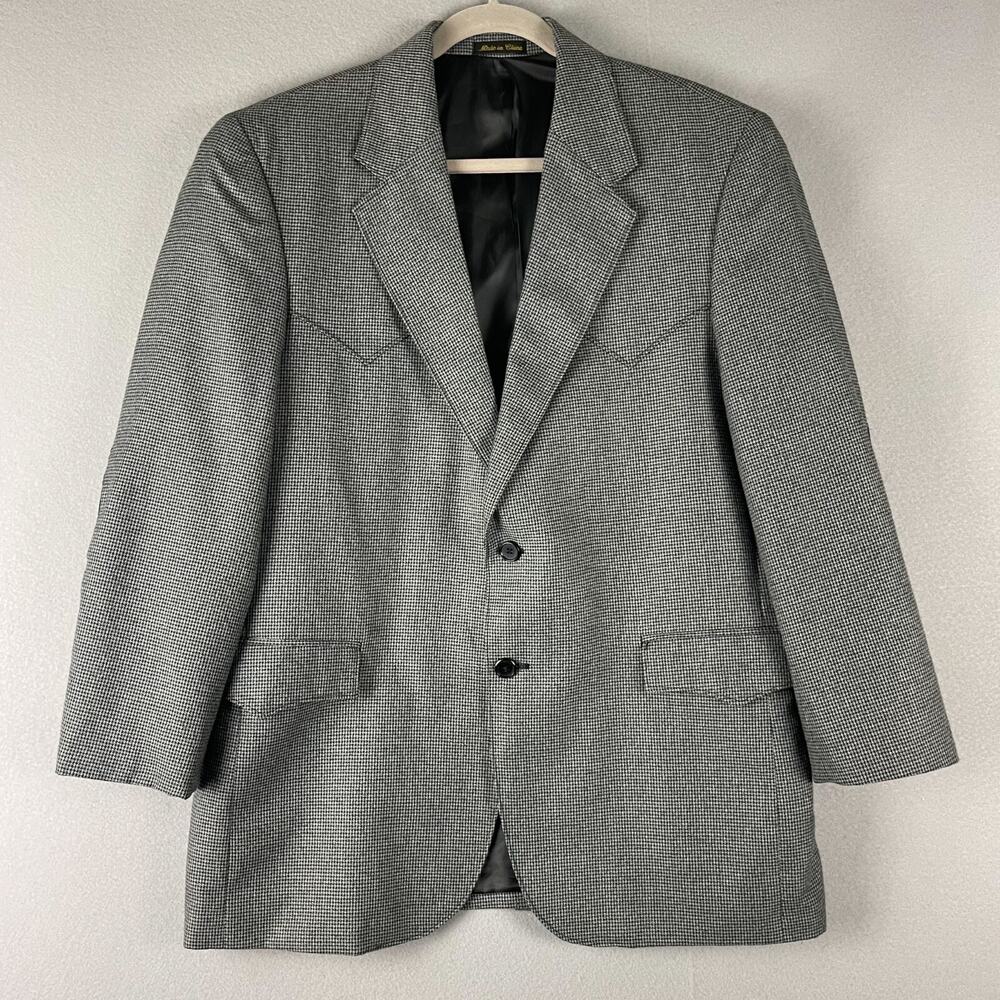 Circle S Houndstooth‎ Western Blazer Sport Coat Mens 44R Gray Elbow Patch Cowboy